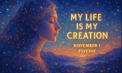 psychic november 1 psychic november 1 An ongoing masterwork The physical world is our creation: we each create our own version of the world, our particular reality, our unique life experience. Because I am creating my life, I can look at my creation to get feedback about myself. Just as an artist looks at his latest creation to see what works well and what doesn’t, and thereby improves his skills, we can look at the ongoing masterwork of our lives to appreciate who we are and to recognize what we still need to learn. My life is my creation.
